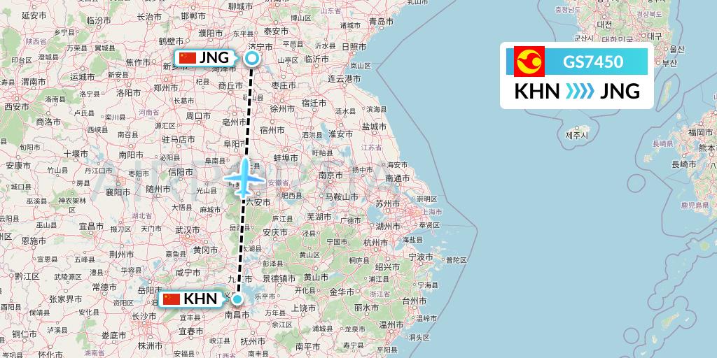 GS7450 Tianjin Airlines Flight Map: Nanchang to Jining