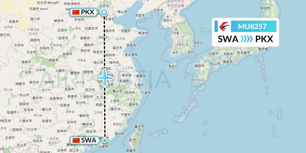 MU8257 China Eastern Airlines Flight Map: Jieyang to Beijing