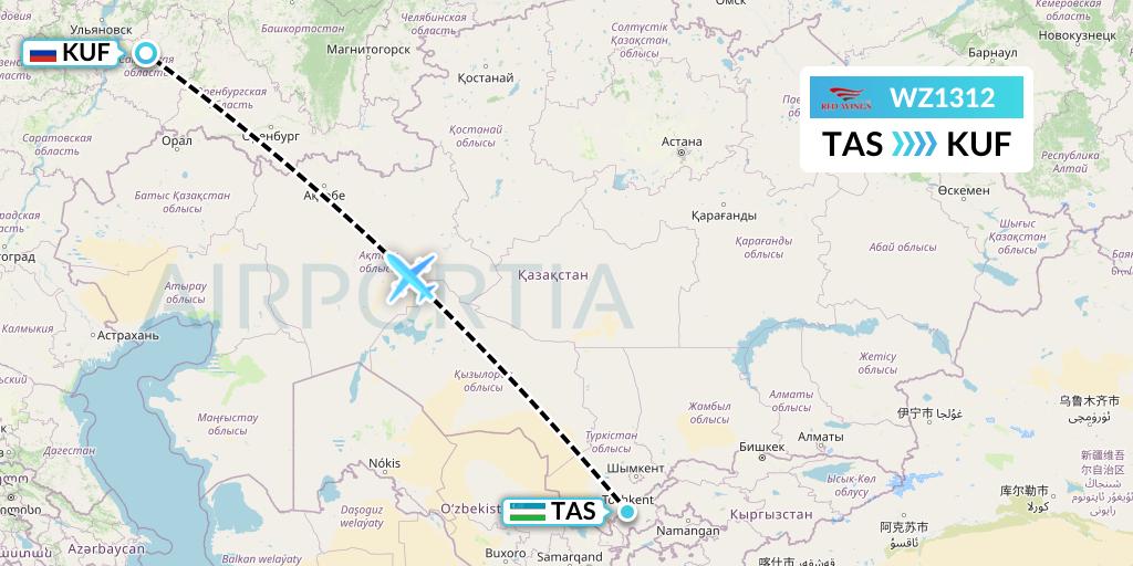 WZ1312 Red Wings Flight Map: Tashkent to Samara