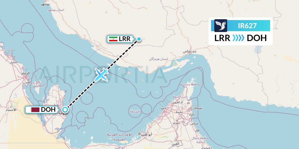 IR627 Iran Air Flight Map: Lar to Doha