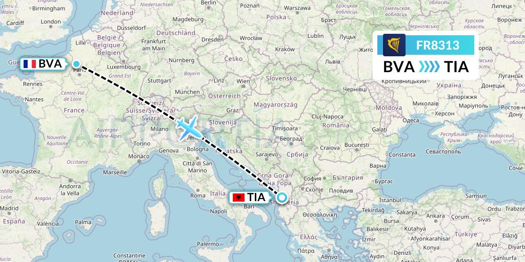FR8313 Ryanair Flight Map: Paris to Tirana