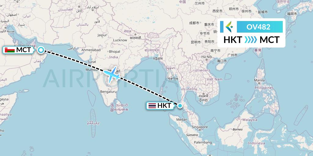 OV482 SalamAir Flight Map: Phuket to Muscat