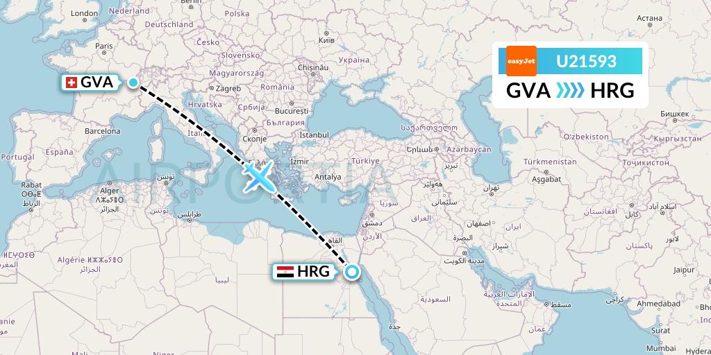 U21593 EasyJet Flight Map: Geneva to Hurghada