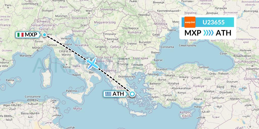 U23655 EasyJet Flight Map: Milan to Athens