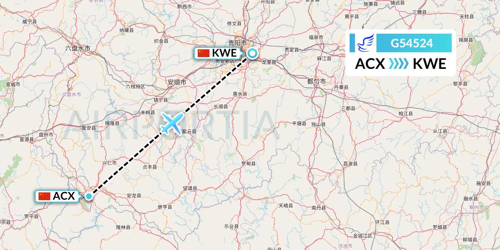 G54524 China Express Airlines Flight Map: Xingyi to Guiyang