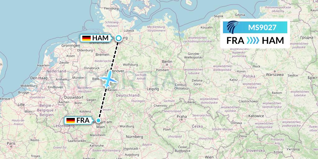 MS9027 EgyptAir Flight Map: Frankfurt to Hamburg