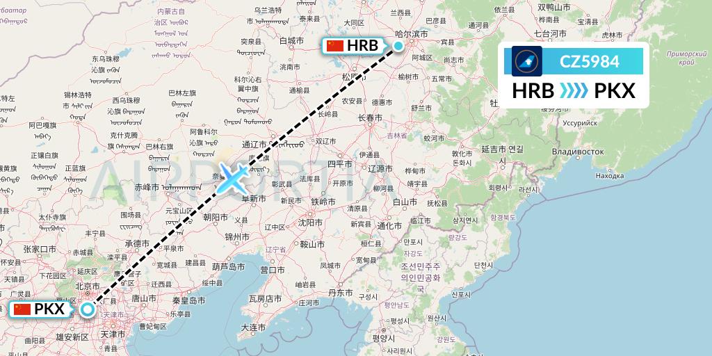 CZ5984 China Southern Airlines Flight Map: Harbin to Beijing