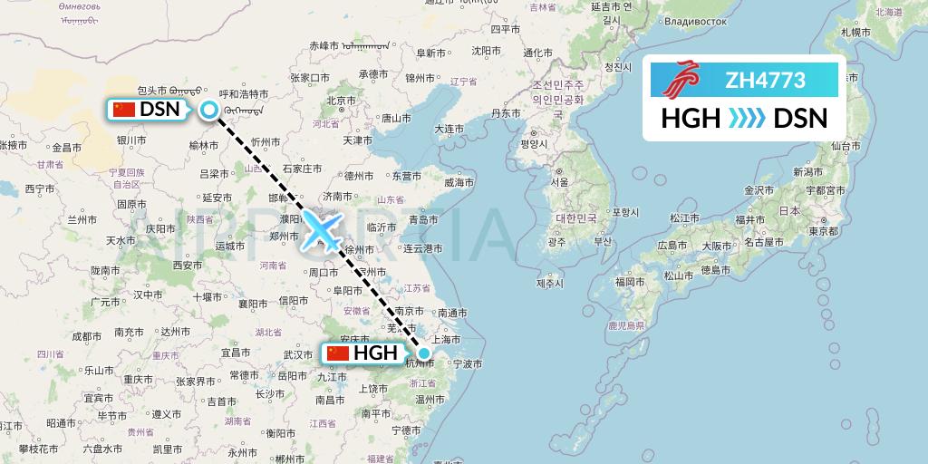 ZH4773 Shenzhen Airlines Flight Map: Hangzhou to Dongsheng