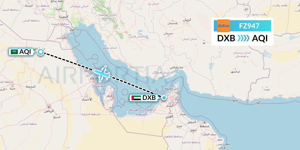 FZ947 FlyDubai Flight Map: Dubai to Qaisumah