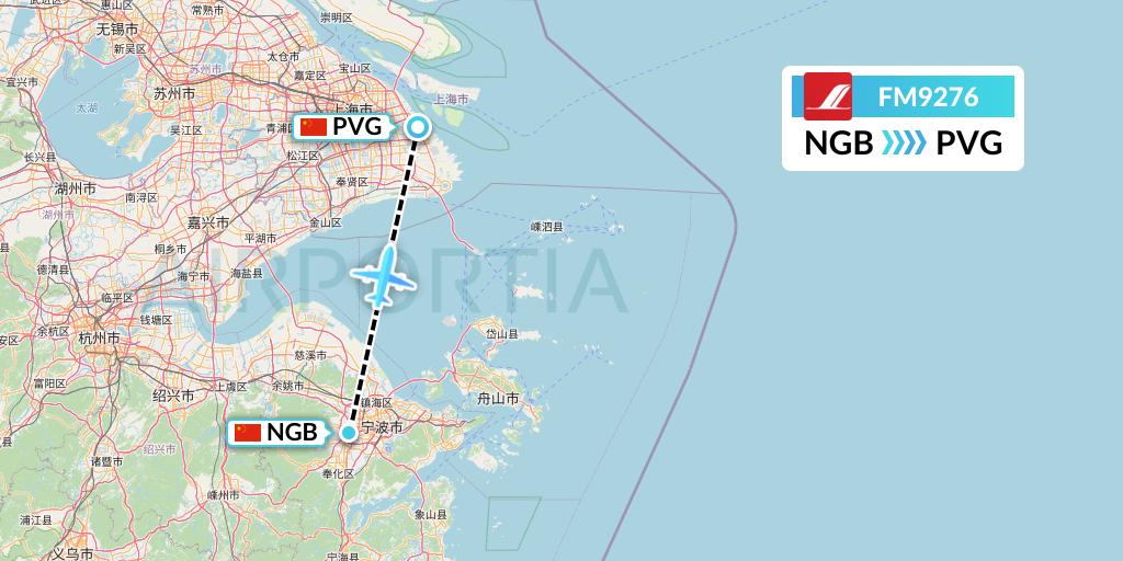 FM9276 Shanghai Airlines Flight Map: Ningbo to Shanghai