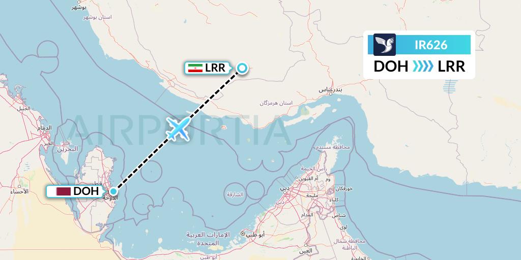 IR626 Iran Air Flight Map: Doha to Lar