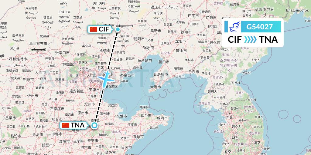 G54027 China Express Airlines Flight Map: Chifeng to Jinan