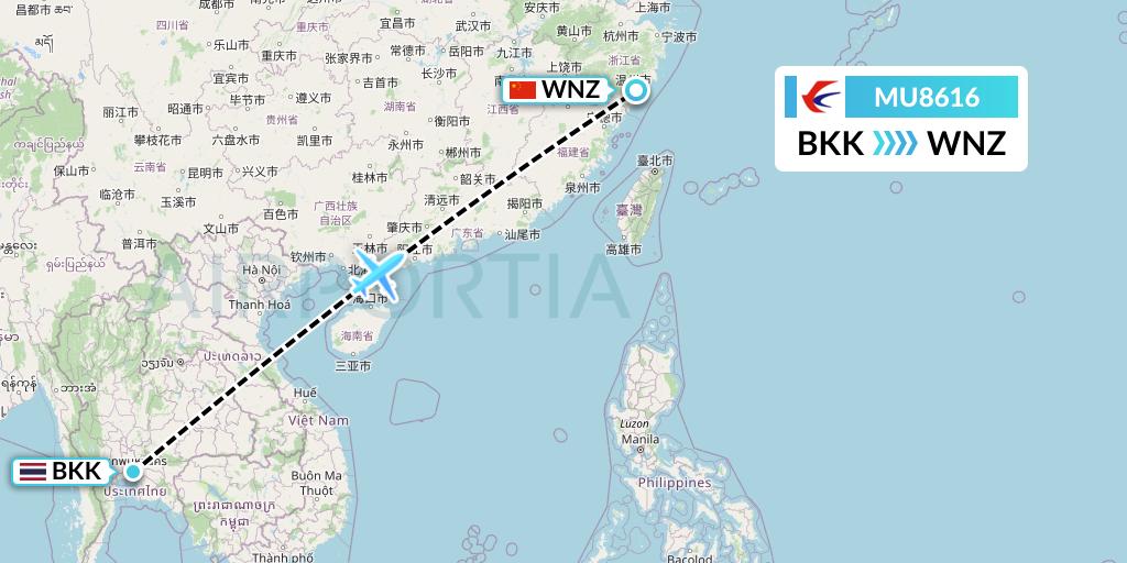 MU8616 China Eastern Airlines Flight Map: Bangkok to Wenzhou