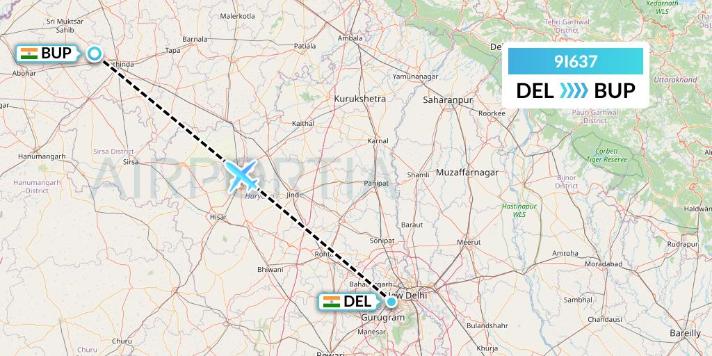 9I637 Air India Regional Flight Map: Delhi to India
