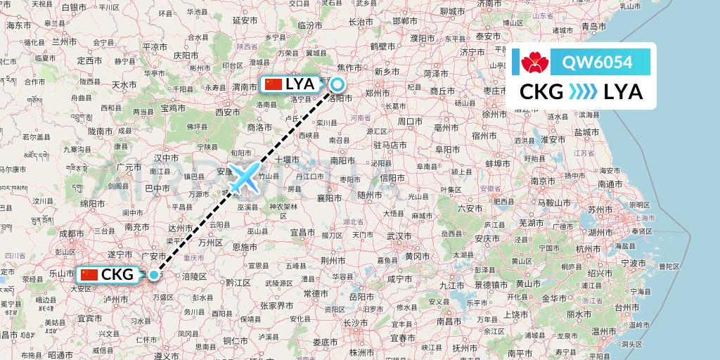 QW6054 Qingdao Airlines Flight Map: Chongqing to Luoyang