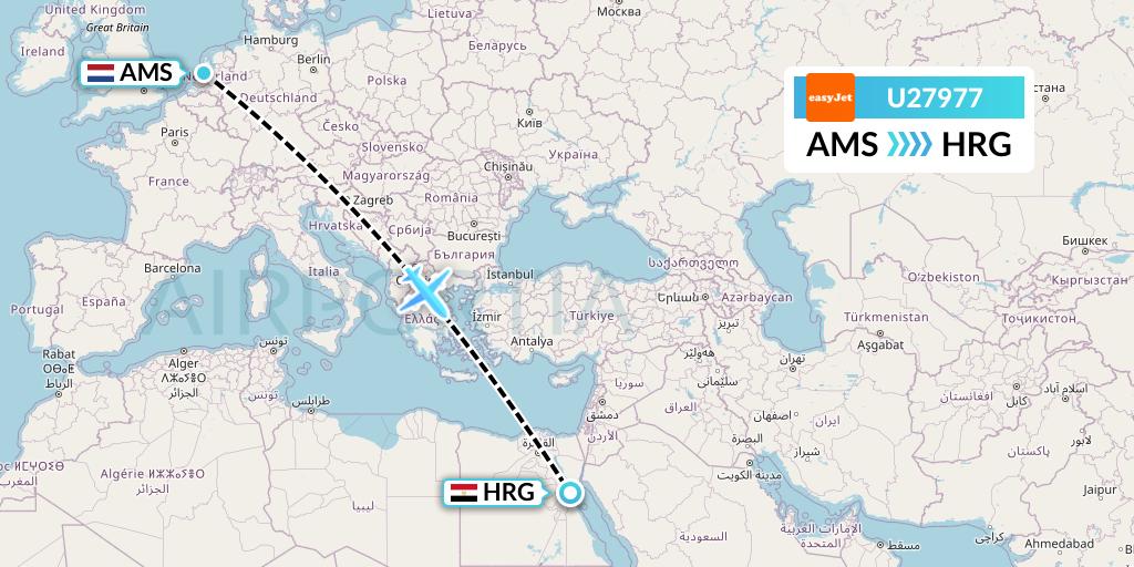 U27977 EasyJet Flight Map: Amsterdam to Hurghada