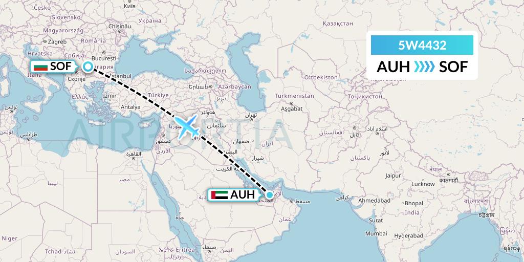 5W4432 Wizz Air Abu Dhabi Flight Map: Abu Dhabi to Sofia