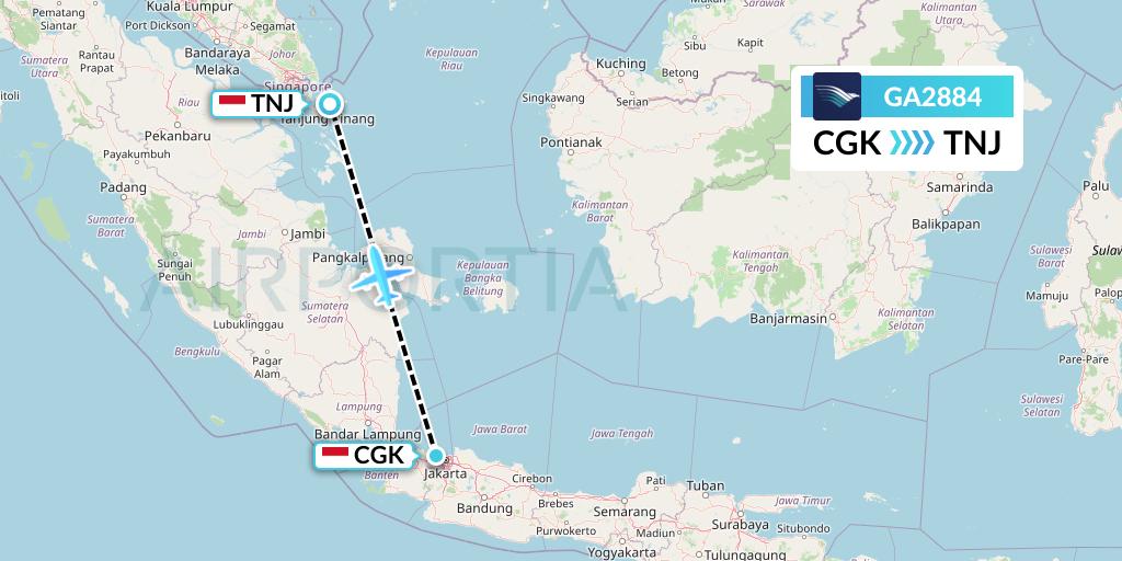 GA2884 Garuda Indonesia Flight Map: Jakarta to Tanjung Pinang
