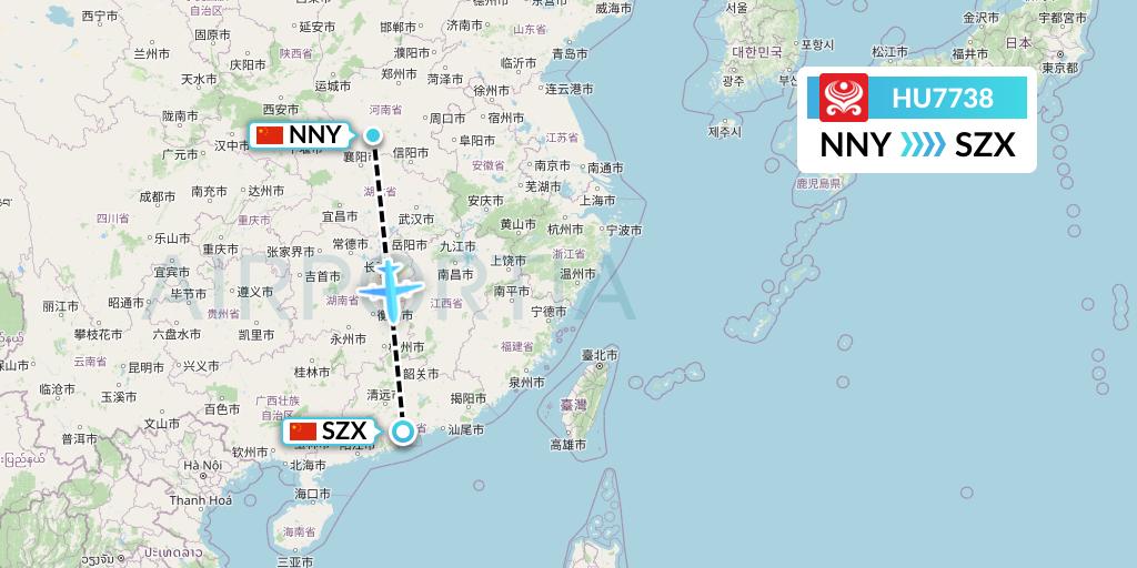 HU7738 Hainan Airlines Flight Map: Nanyang to Shenzhen