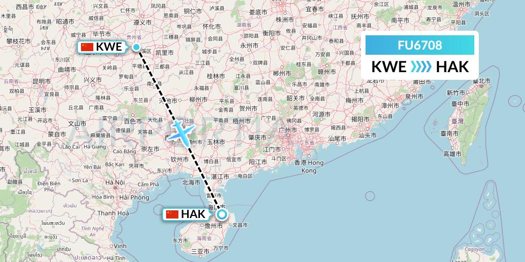 FU6708 Fuzhou Airlines Flight Map: Guiyang to Haikou