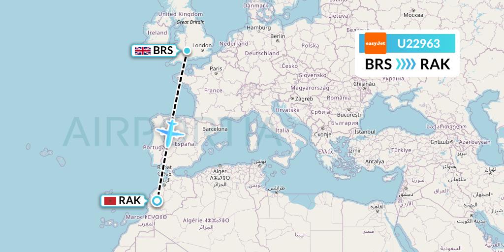 U22963 EasyJet Flight Map: Bristol to Marrakesh 