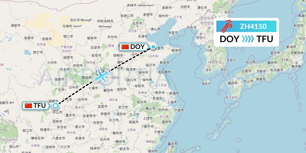 ZH4150 Shenzhen Airlines Flight Map: Dongying to Chengdu