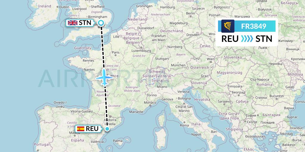 FR3849 Ryanair Flight Map: Reus to London