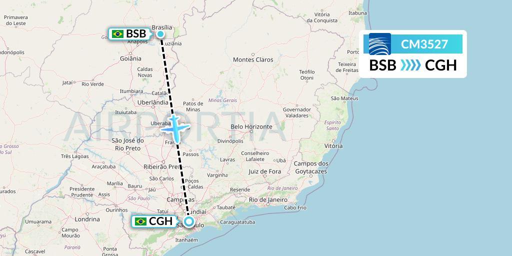 CM3527 Copa Airlines Flight Map: Brasilia to Sao Paulo