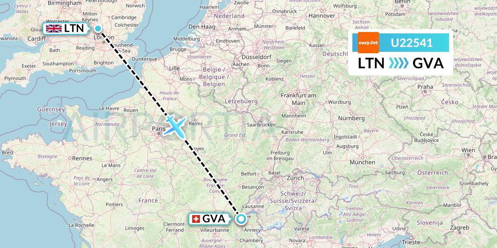 U22541 EasyJet Flight Map: London to Geneva