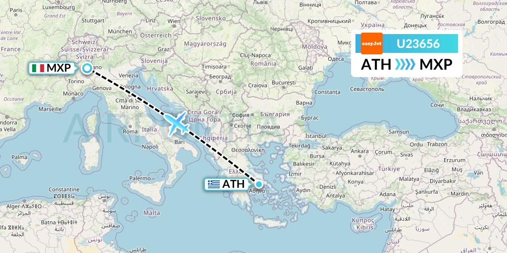 U23656 EasyJet Flight Map: Athens to Milan