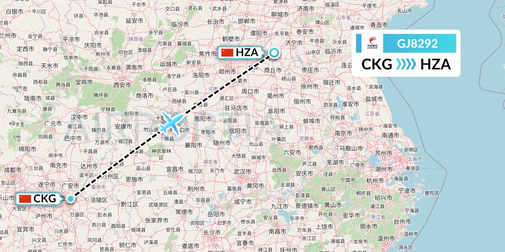 GJ8292 Loong Airlines Flight Map: Chongqing to Jinan