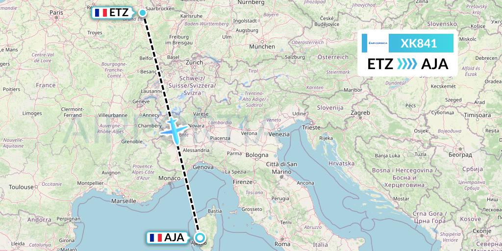 XK841 Air Corsica Flight Map: Metz-Nancy to Ajaccio