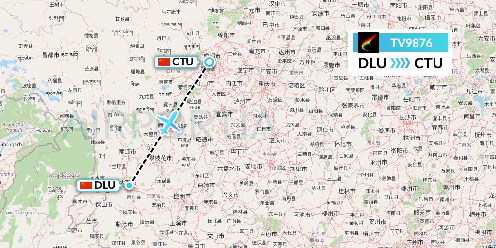 TV9876 Tibet Airlines Flight Map: Dali to Chengdu