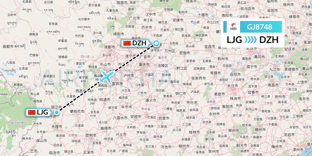GJ8748 Loong Airlines Flight Map: Lijiang to Dazhou