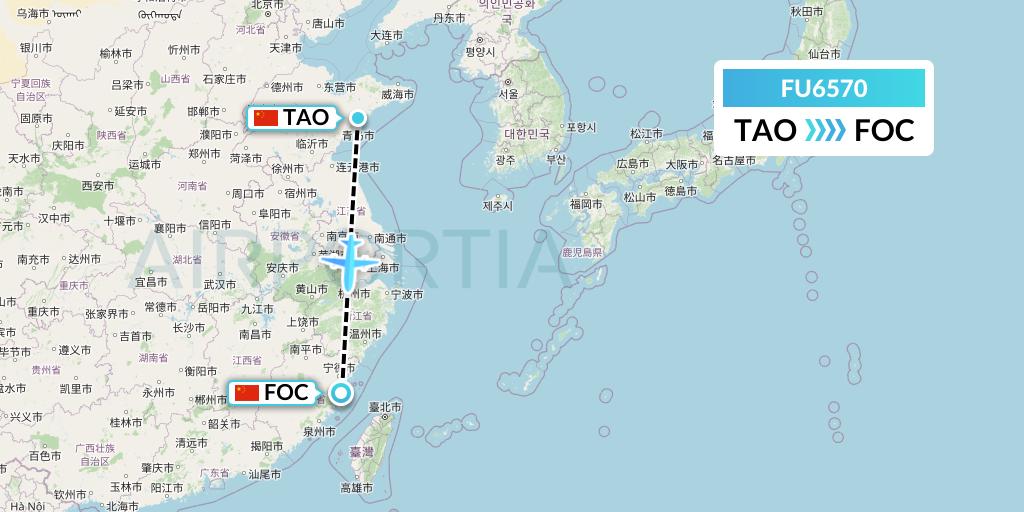 FU6570 Fuzhou Airlines Flight Map: Qingdao to Fuzhou