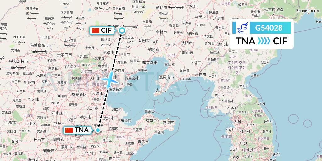 G54028 China Express Airlines Flight Map: Jinan to Chifeng