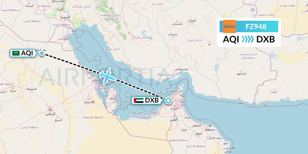 FZ948 FlyDubai Flight Map: Qaisumah to Dubai