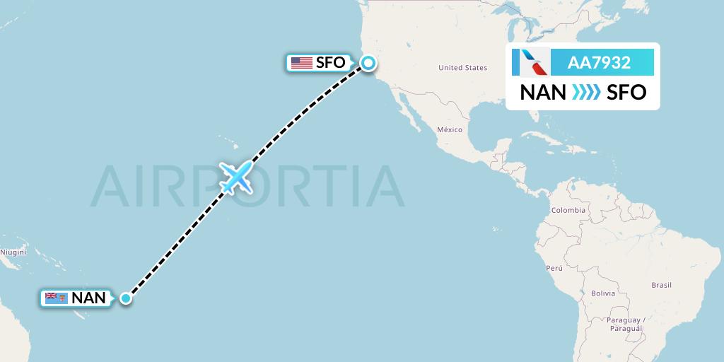 AA7932 American Airlines Flight Map: Nadi to San Francisco