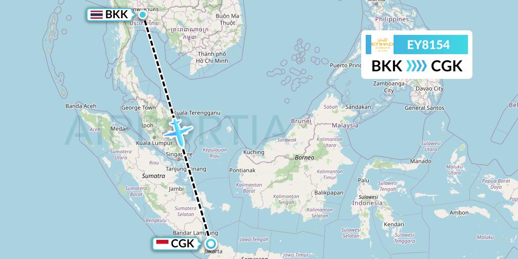 EY8154 Etihad Airways Flight Map: Bangkok to Jakarta