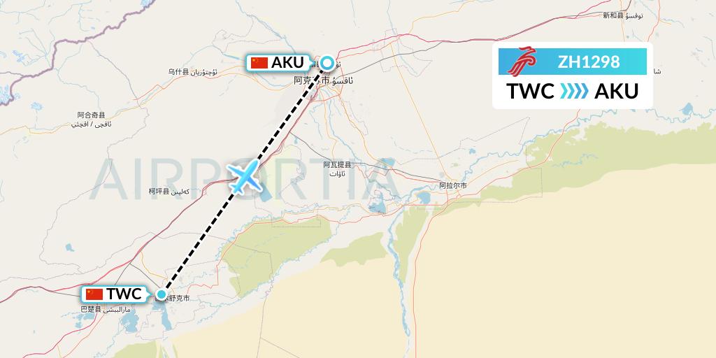 ZH1298 Shenzhen Airlines Flight Map: Kashgar to Aksu