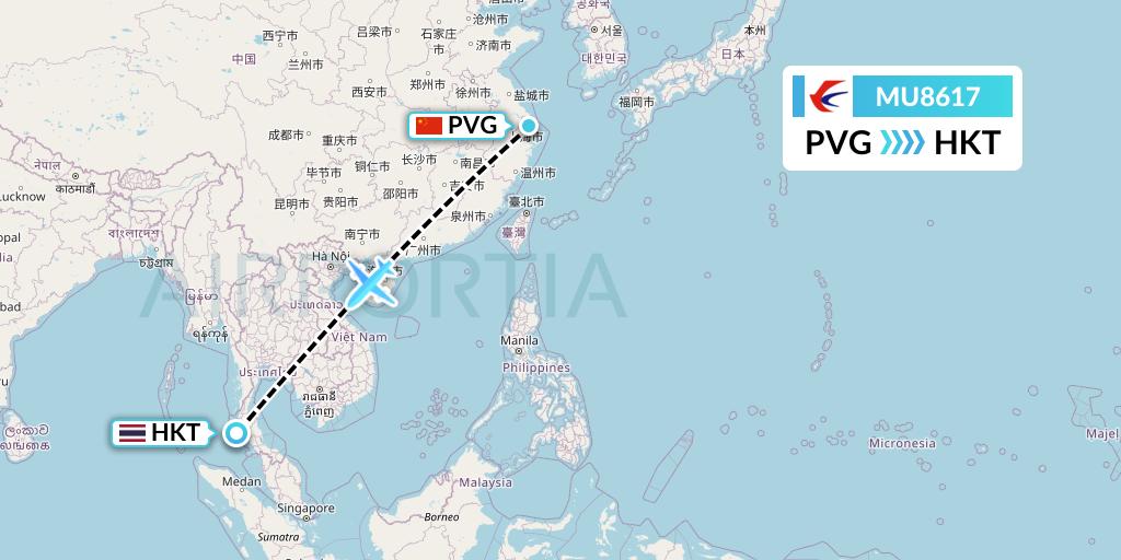 MU8617 China Eastern Airlines Flight Map: Shanghai to Phuket