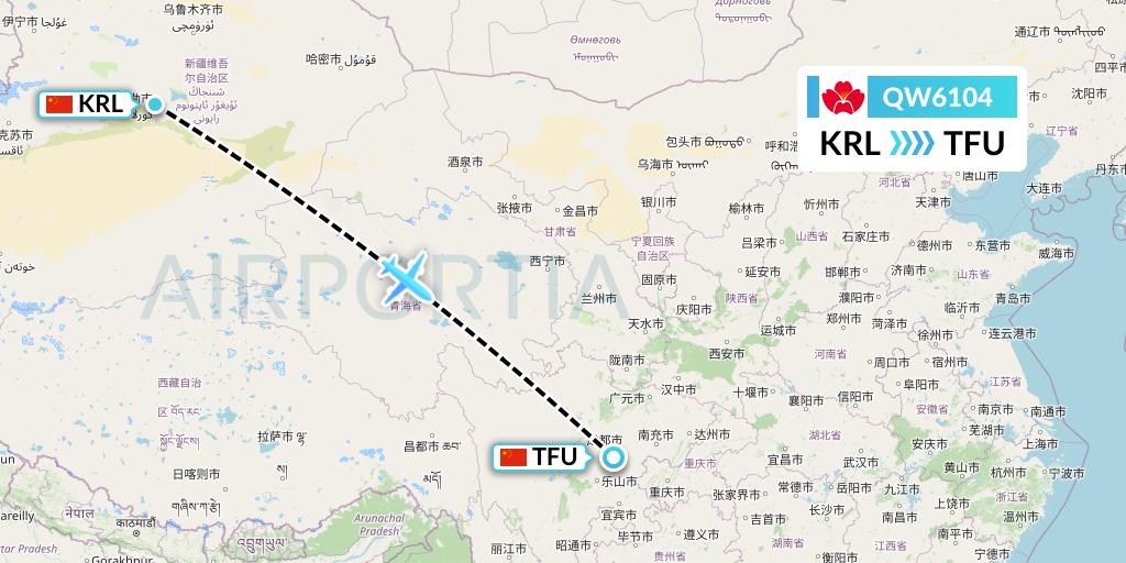 QW6104 Qingdao Airlines Flight Map: Korla to Chengdu
