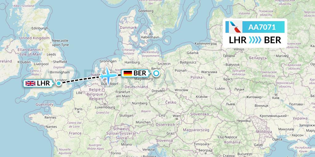 AA7071 American Airlines Flight Map: London to Berlin