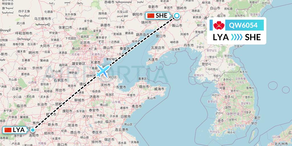 QW6054 Qingdao Airlines Flight Map: Luoyang to Shenyang