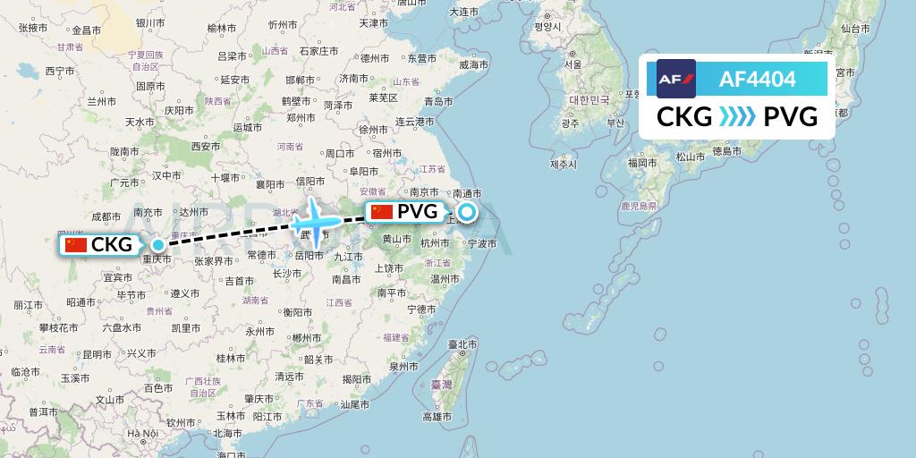 AF4404 Air France Flight Map: Chongqing to Shanghai