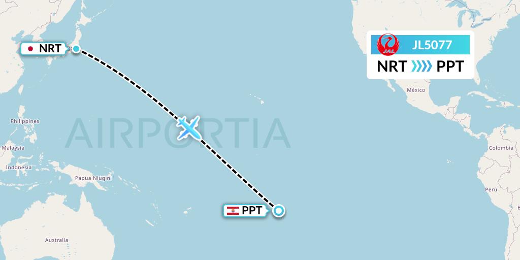 JL5077 Japan Airlines Flight Map: Tokyo to Papeete