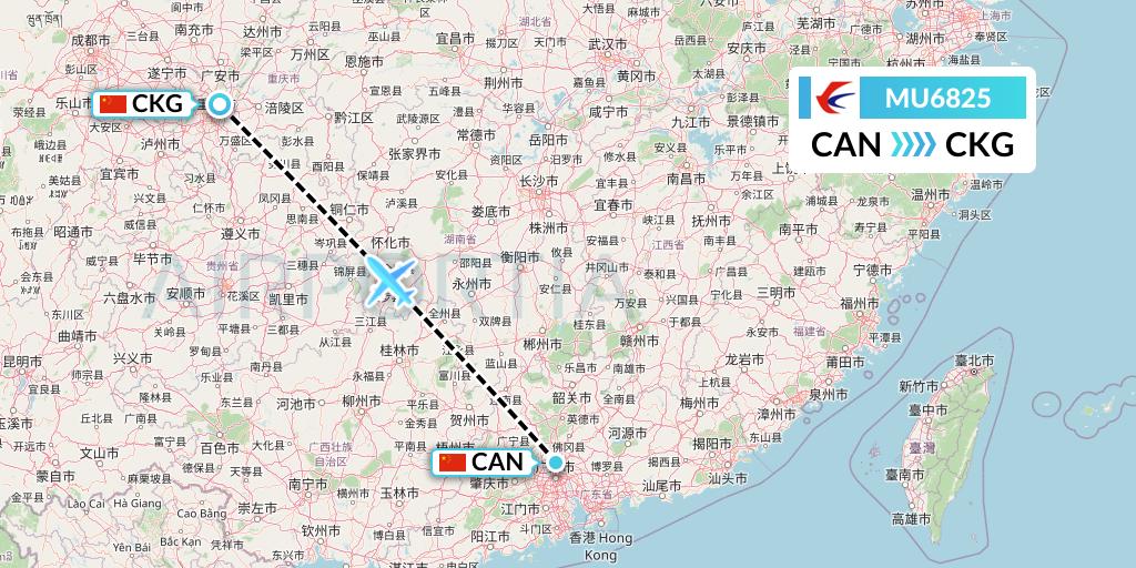 MU6825 China Eastern Airlines Flight Map: Guangzhou to Chongqing