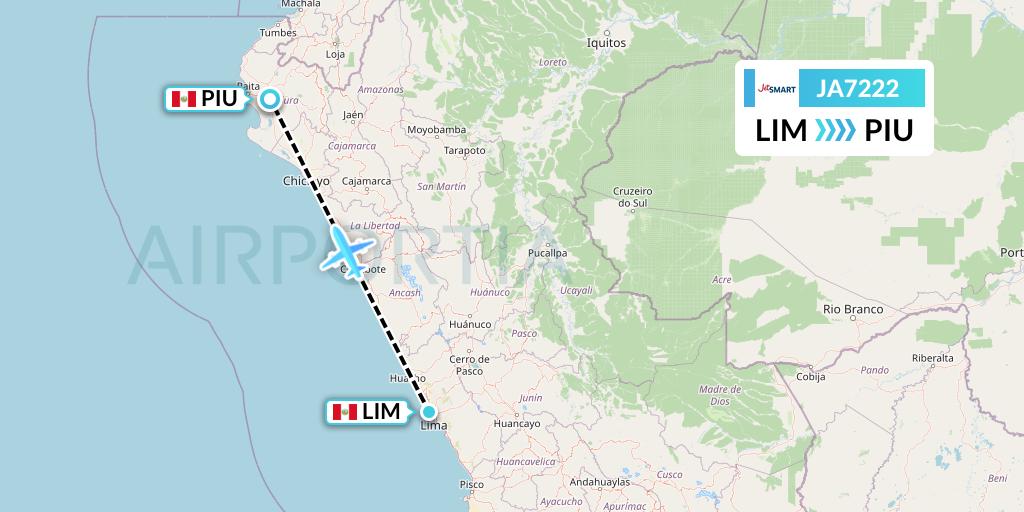 JA7222 JetSMART Flight Map: Lima to Piura