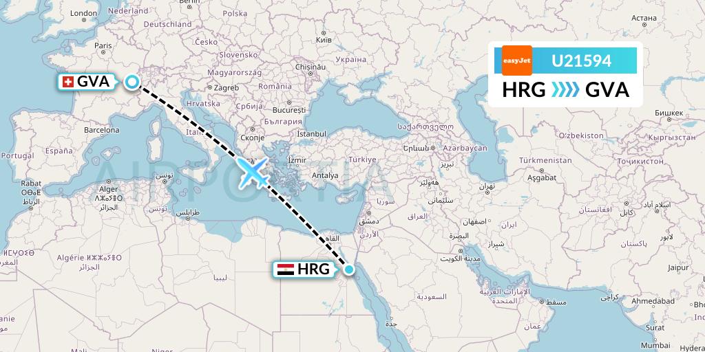 U21594 EasyJet Flight Map: Hurghada to Geneva