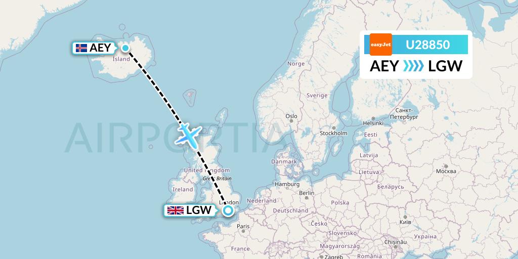 U28850 EasyJet Flight Map: Akureyri to London